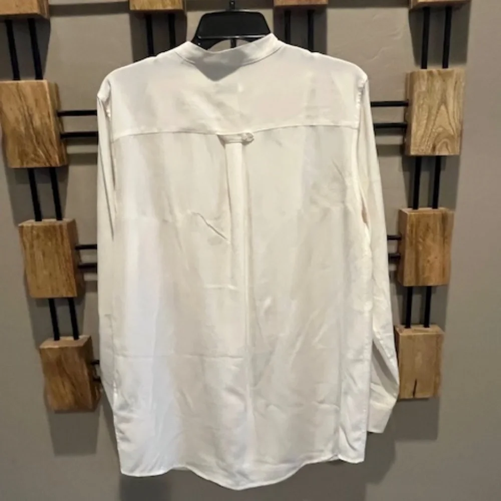 Equipment Femme Cream Silk Oversized Tuxedo Tunic Blouse Sz M Office Minimalist - Picture 2 of 8